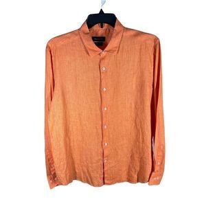 Massimo Dutti Mens Sz 2XL Orange Linen Long Sleeve Shirt